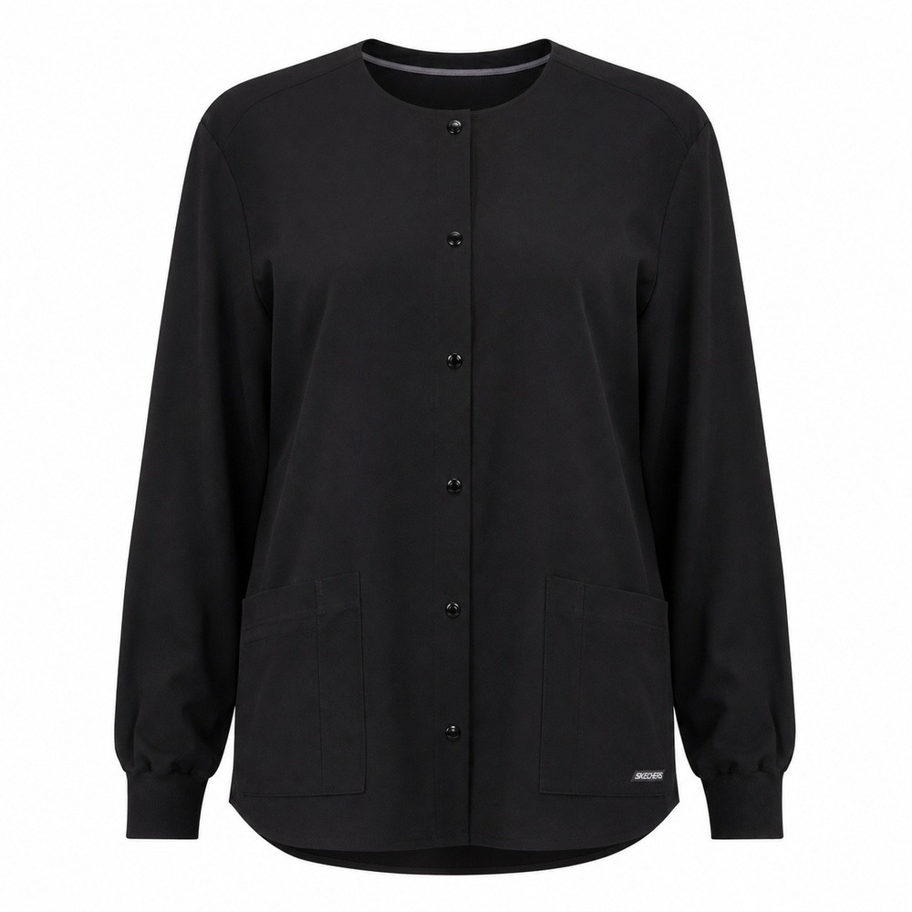 Skechers by Barco SK401 Scrub Jacket Women XL Black Snap Front Long Sleeve NWOT‎